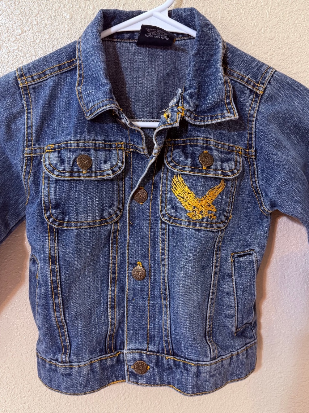 Kids Blue Denim Jacket with Yellow Eagle Patch